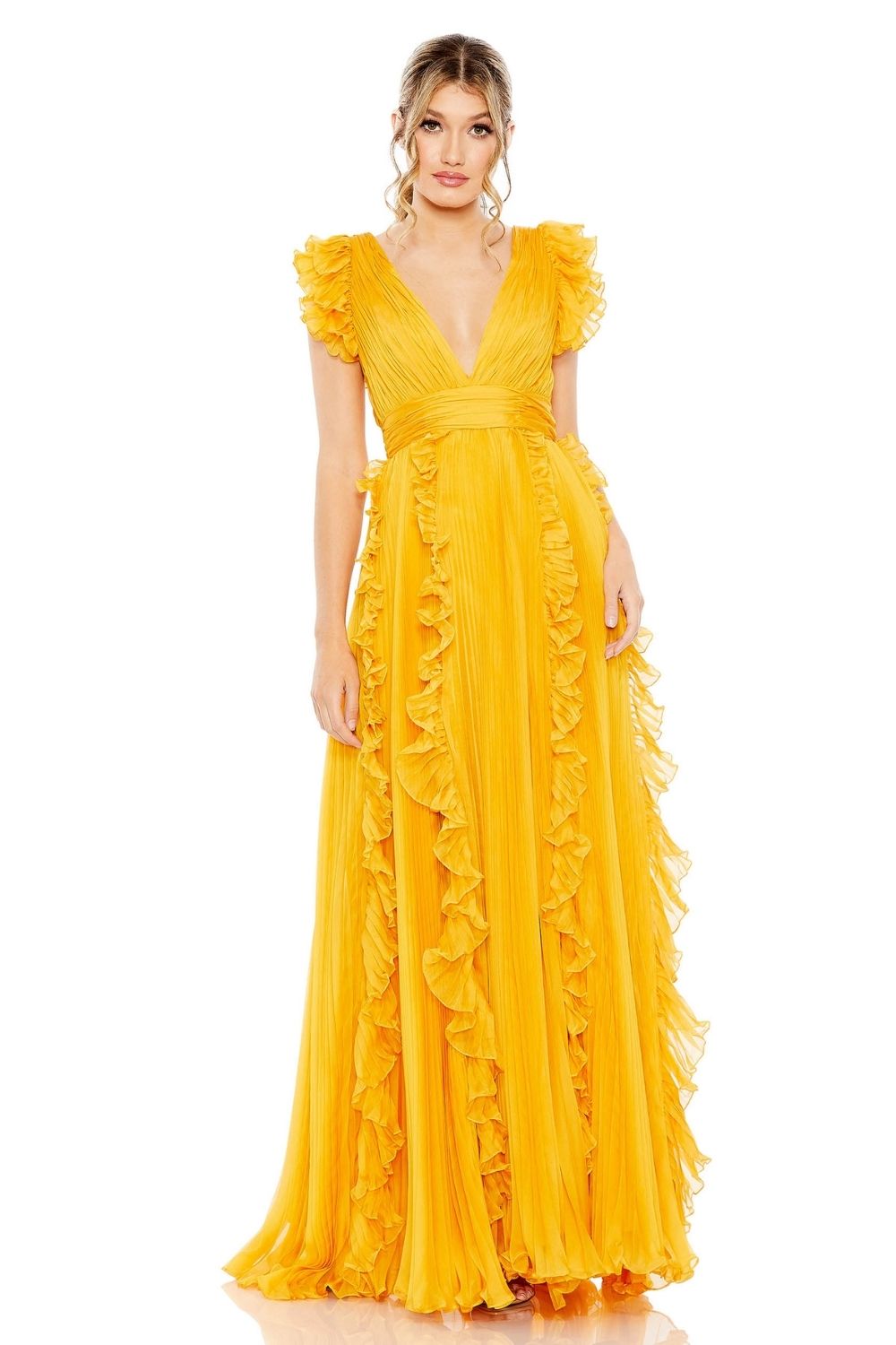 MD-49539 Frilled Long Dress-Yellow
