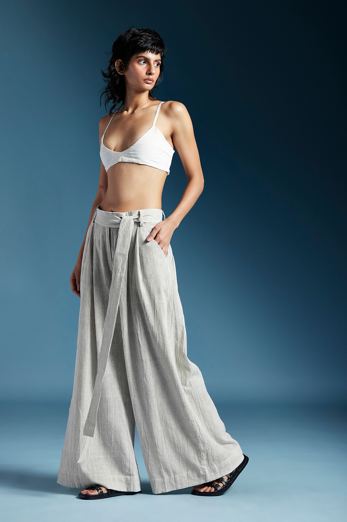 Claire Trousers-Bw Hairline Stripes