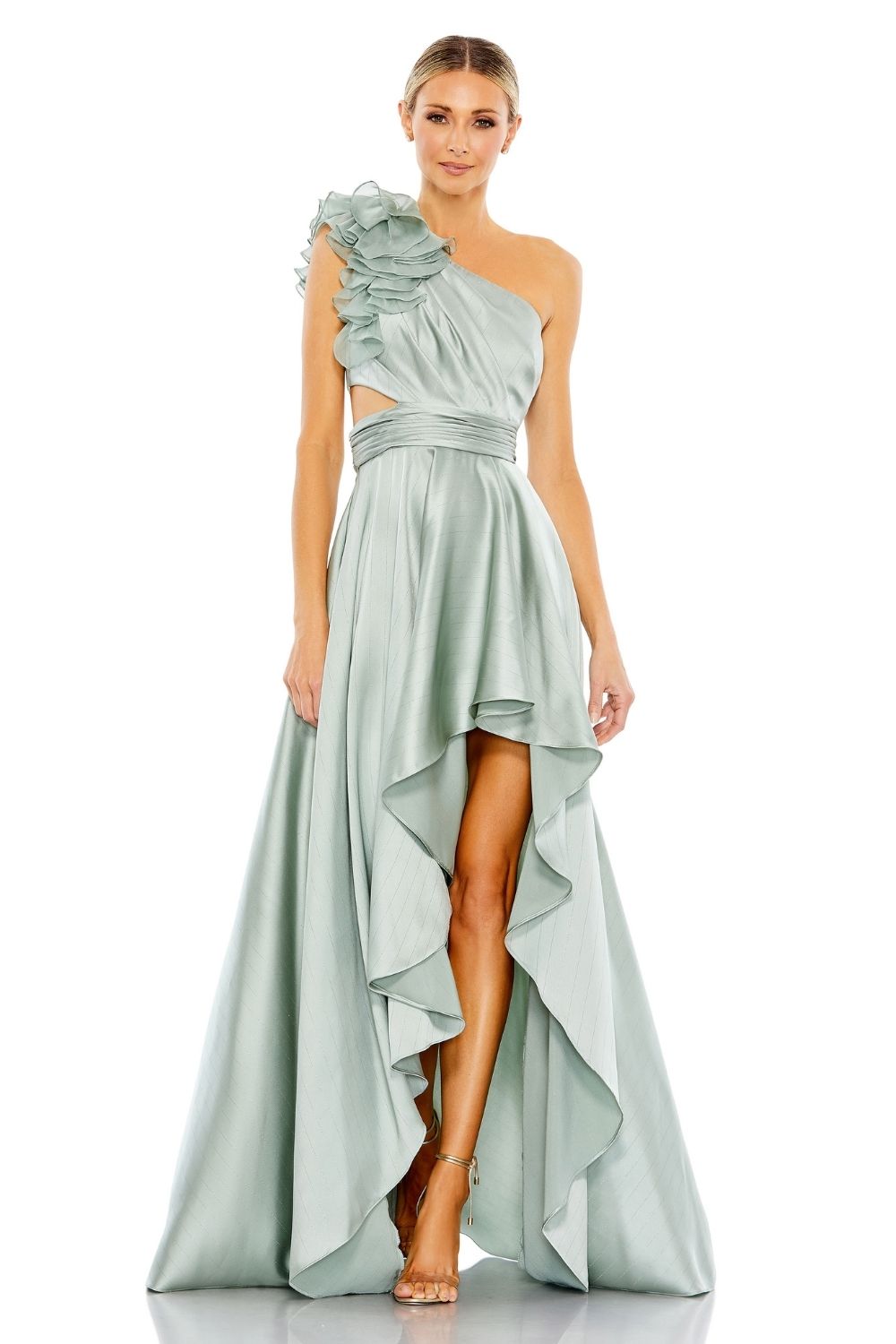 MD-49523 One Shoulder Asymmetric Dress-Grey