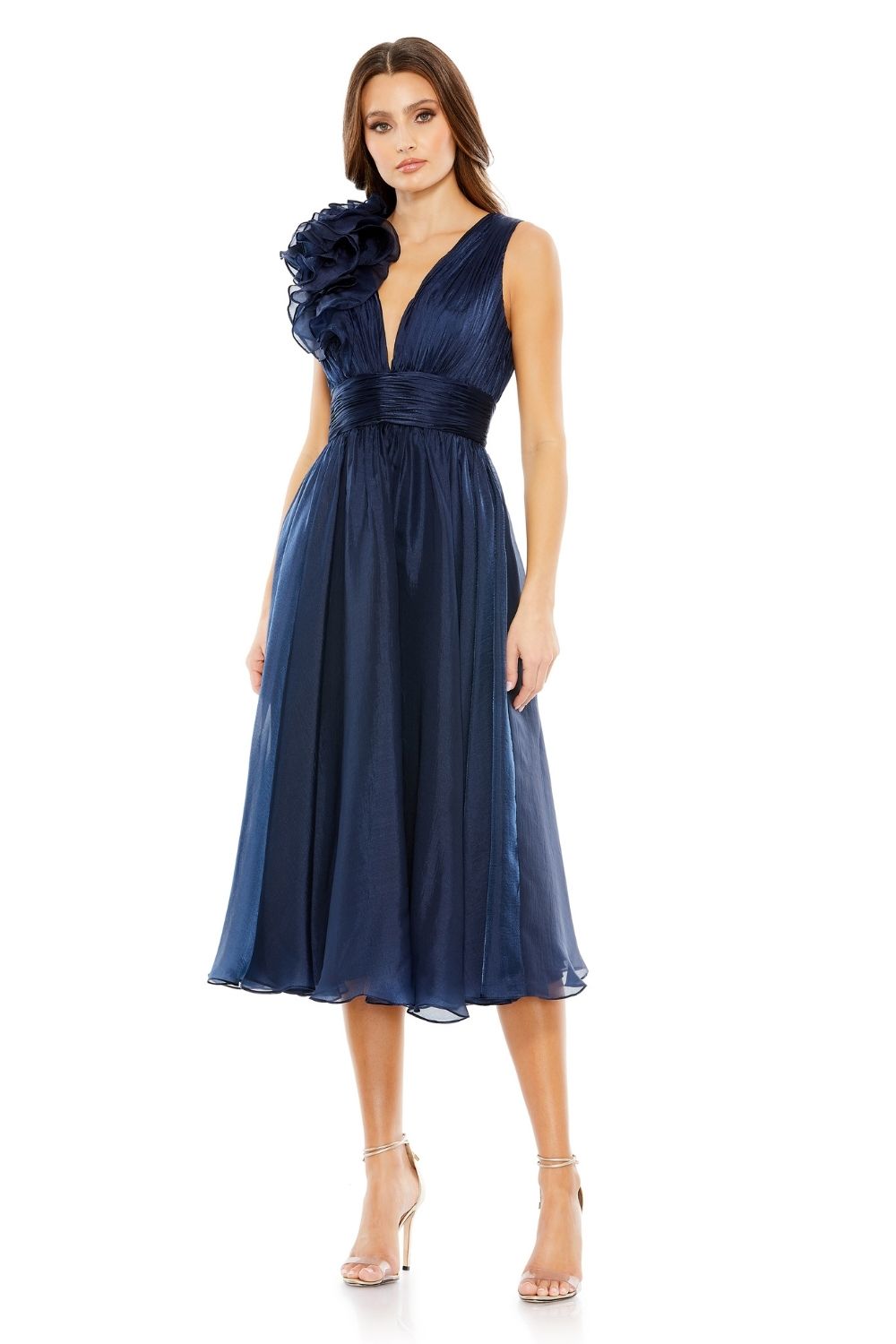 MD-49494 V Neck Midi Dress-Blue