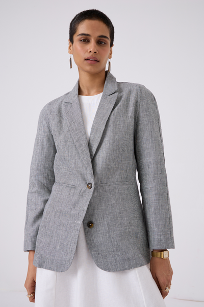 Salak White & Black Houndstooth Linen Blazer