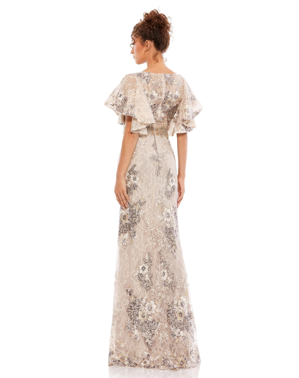 MD-67842 Embroidered Long Dress-Beige