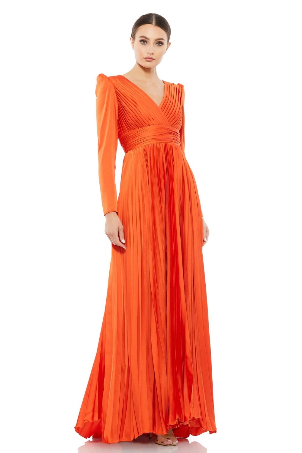 MD-26542 Pleated Long Dress-Orange
