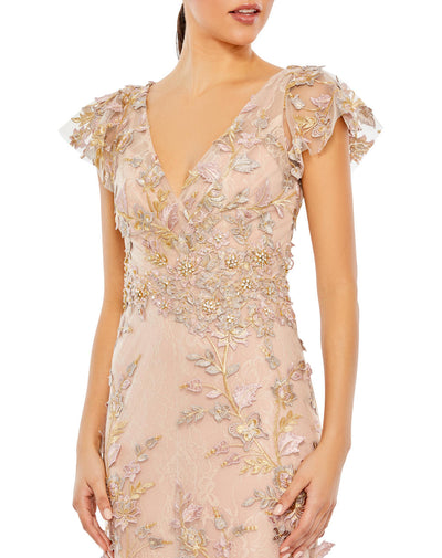 MD-68192 Embroidered Long Dress-Peach