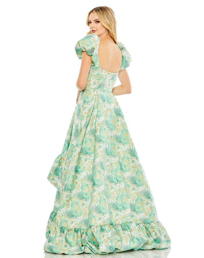 MD-68276 Asymmetric Brocade Dress-Green