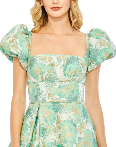 MD-68276 Asymmetric Brocade Dress-Green