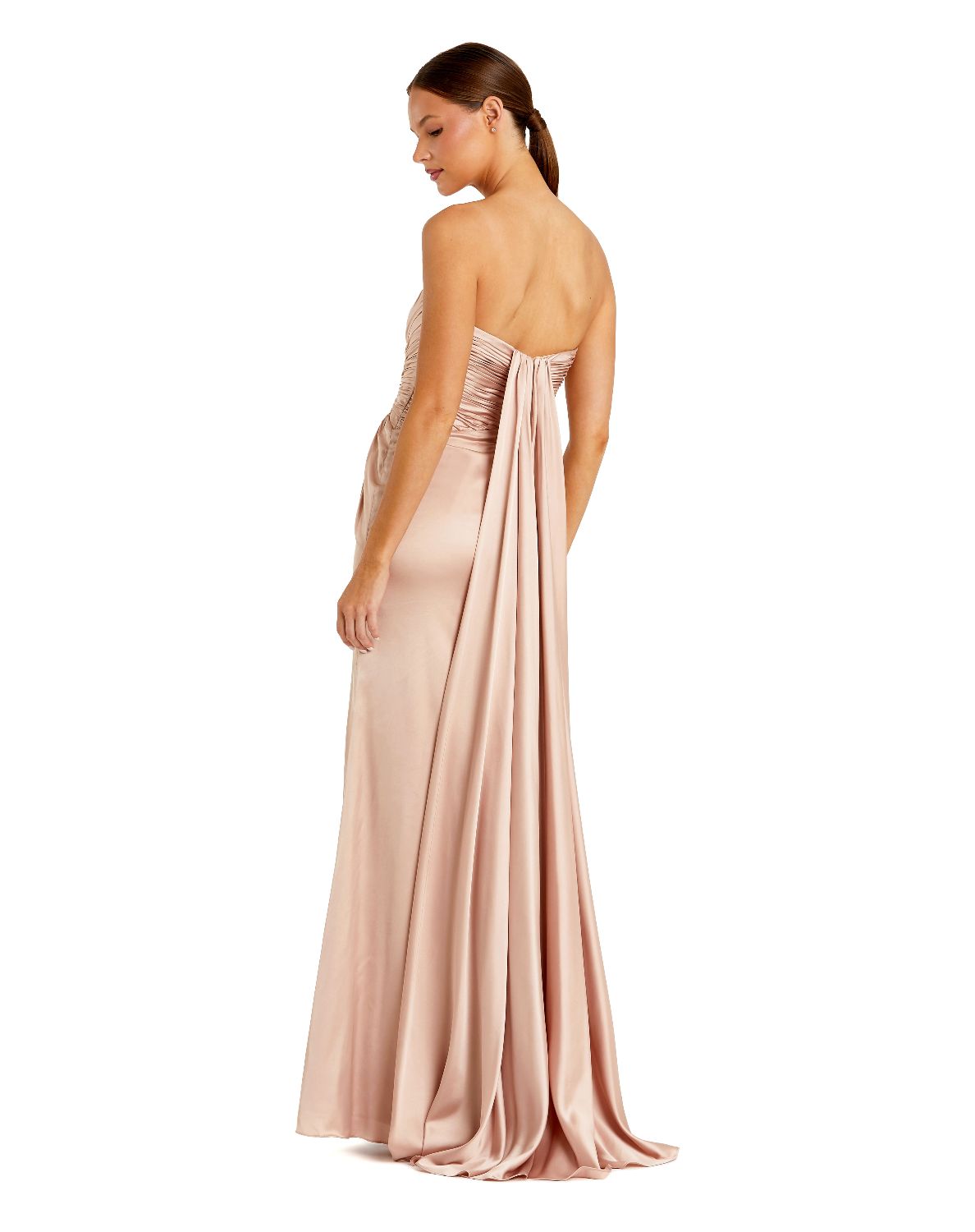 68837-Pink Strapless Charmeuse Wrap Gown With Cutout Detail