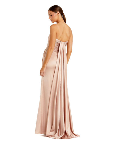 68837-Pink Strapless Charmeuse Wrap Gown With Cutout Detail