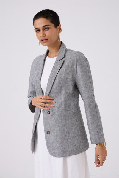 Salak White & Black Houndstooth Linen Blazer