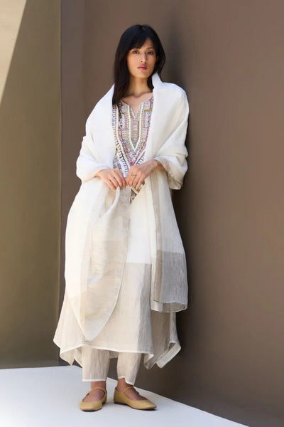 Afra Hand-Embroidered Kurta - Ivory