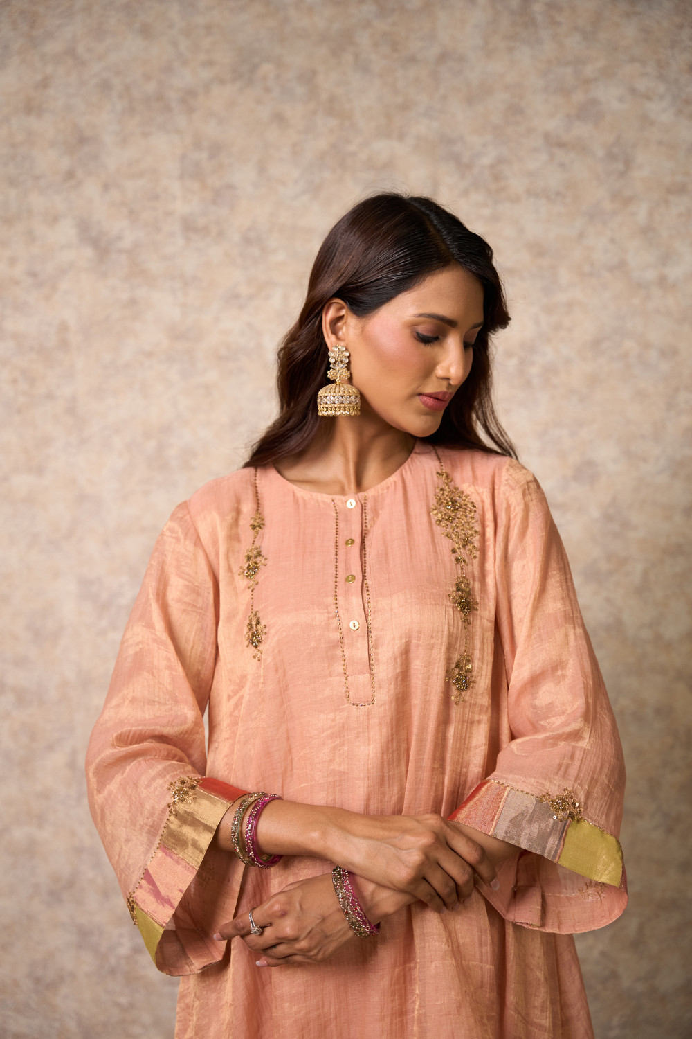 Zing Kurta Set - Peach with Dupatta
