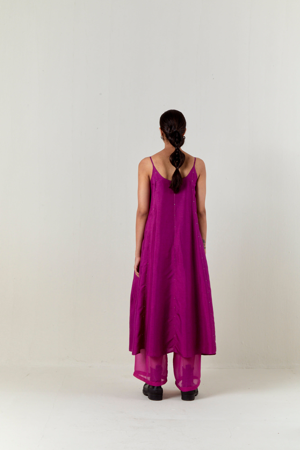 PANELED EMBROIDERED TUNIC CO-ORD-FUCHSIA
