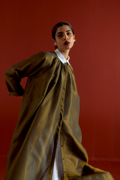 GATHER NECK SHIRT  CO-ORD-OLIVE GOLD