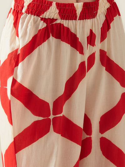 Red Clamp Dye Embroidered Co ord set