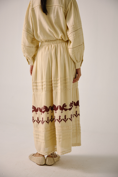 Emily Skirt - Ivory Block Print