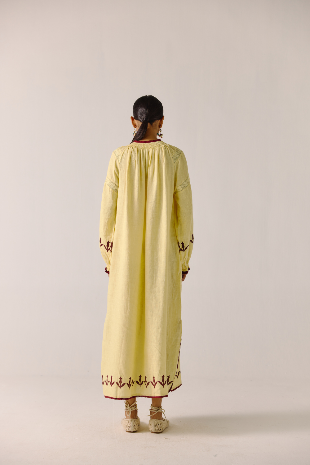 Chloe Dress - Butter Yellow Bird Applique