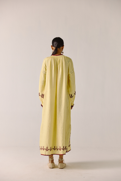 Chloe Dress - Butter Yellow Bird Applique