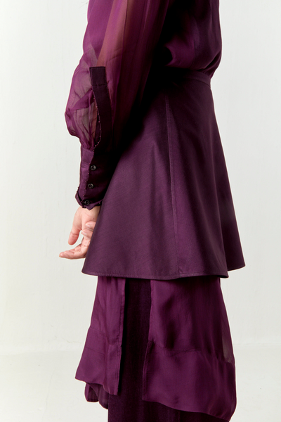 BEADED COLLAR SHEER SHIRT CO-ORD-WINE