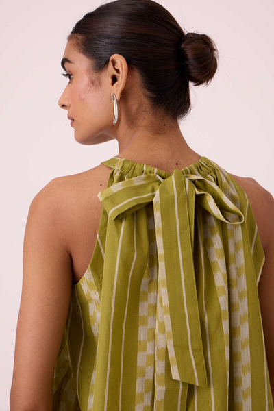 Sean Green Striped Ikat Top