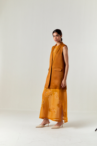 COLLARED WAIST COAT CO-ORD-OCHRE