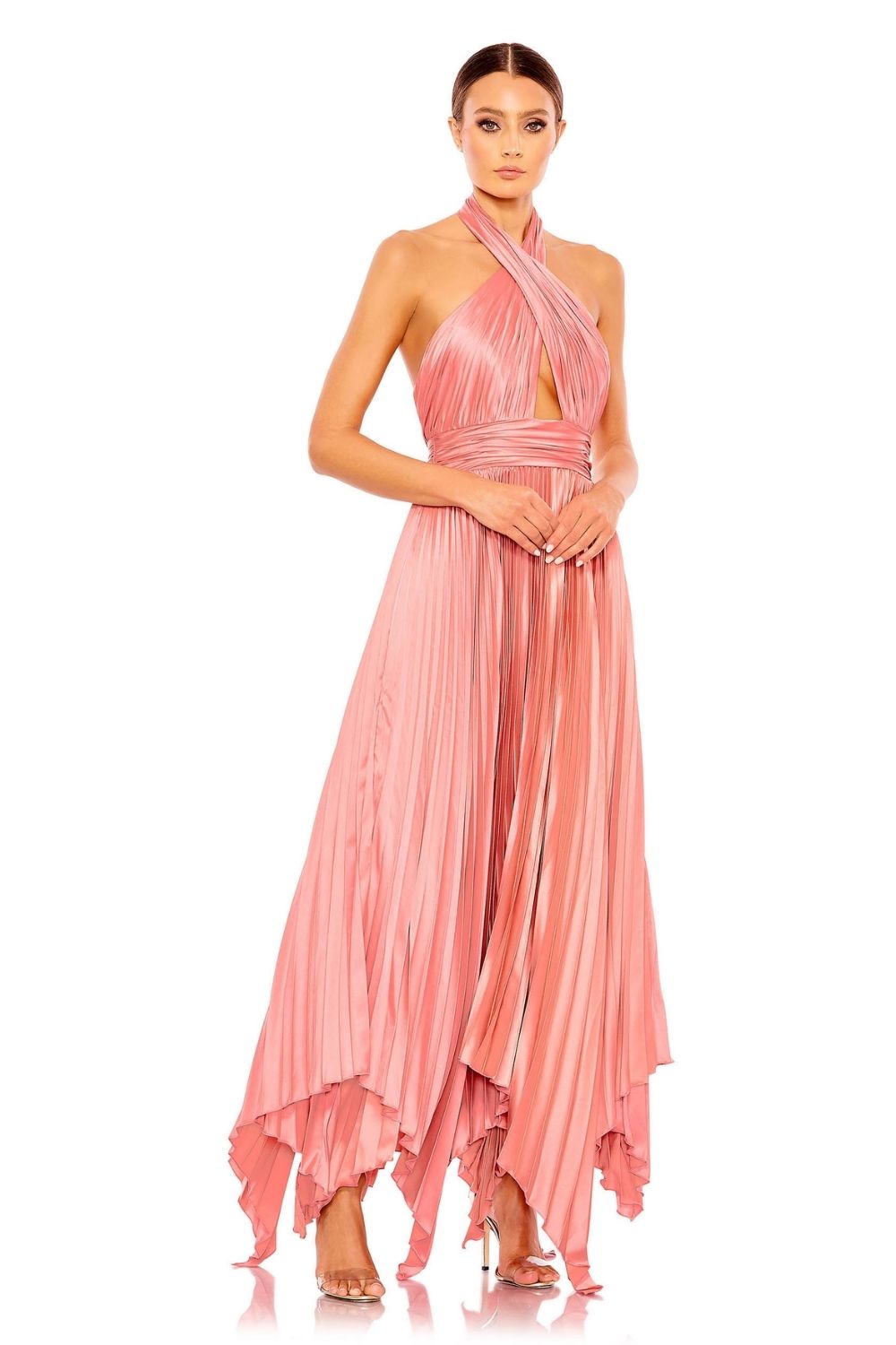 MD-11302 Flared Halter Dress-Pink