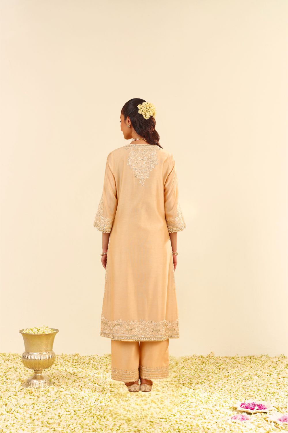 Sereen - A-Line Kurta With Palazzo And Dupatta-Beige