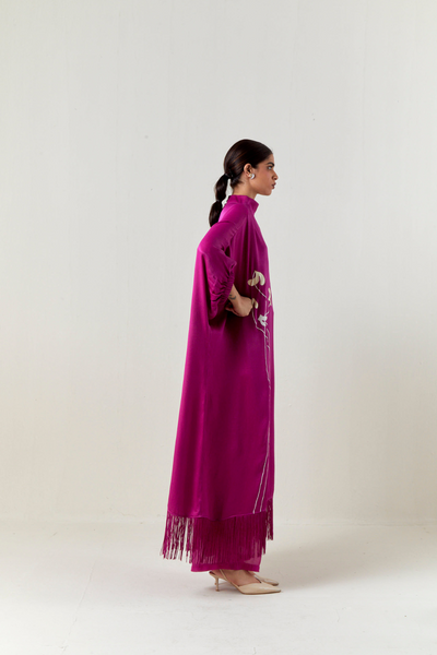 FLORAL FRINGE KAFTAN CO-ORD-FUCHSIA