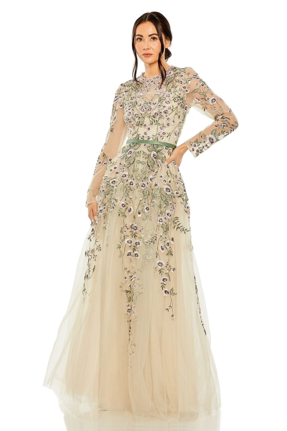 MD-20580 Flared Gown-Beige