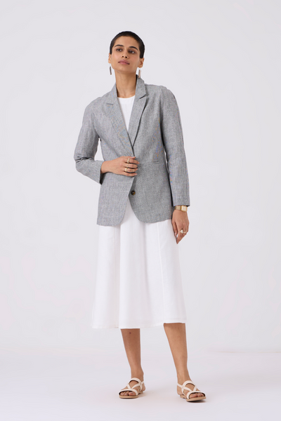 Salak White & Black Houndstooth Linen Blazer