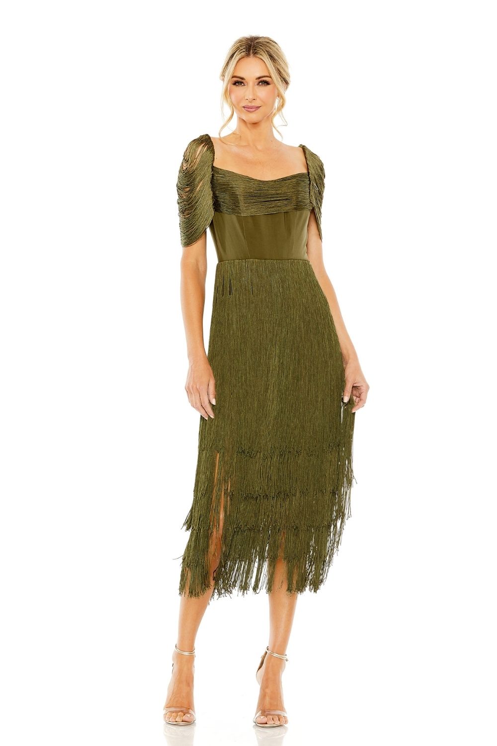 MD-20568 Fringes Midi Dress-Green