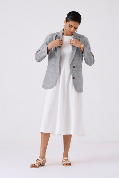 Salak White & Black Houndstooth Linen Blazer