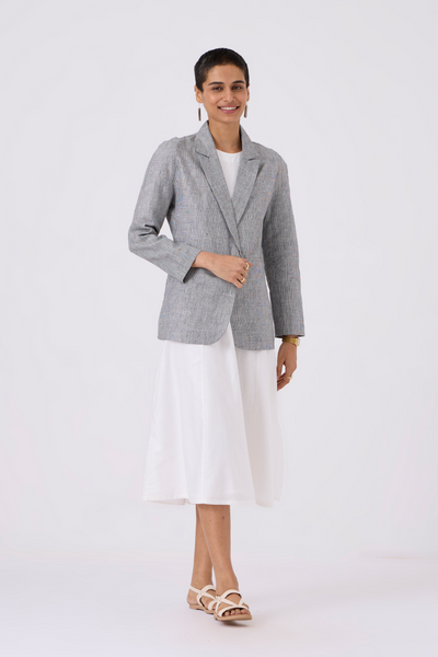 Salak White & Black Houndstooth Linen Blazer