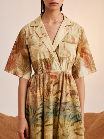 Print Blocked Dress-Woods