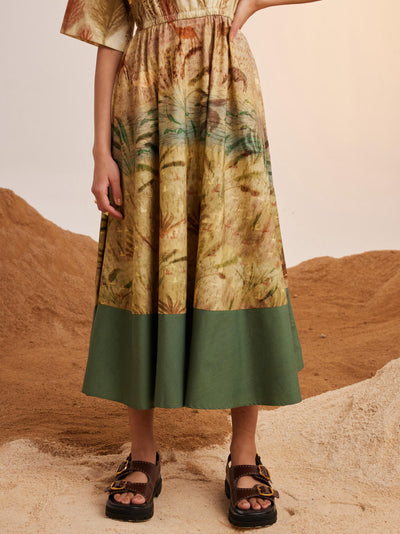 Print Blocked Dress-Woods