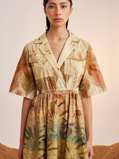 Print Blocked Dress-Woods