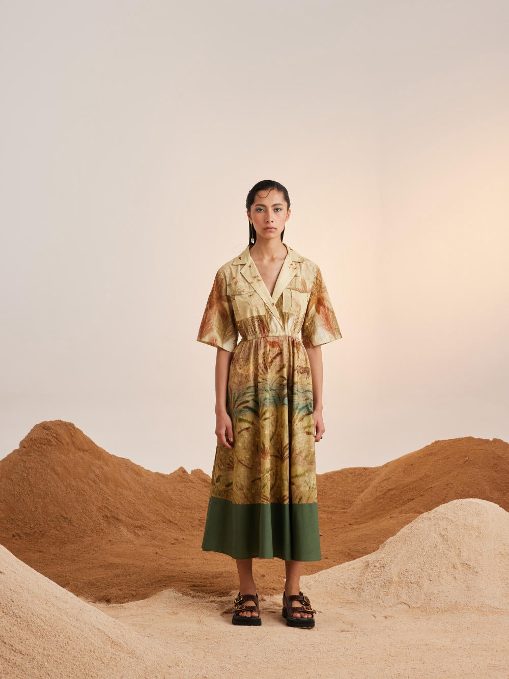 Print Blocked Dress-Woods