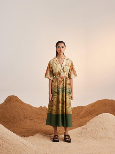 Print Blocked Dress-Woods
