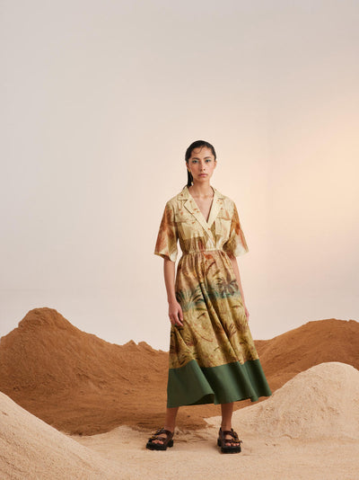 Print Blocked Dress-Woods