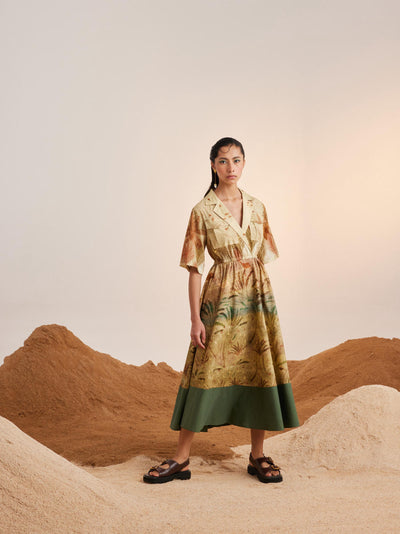 Print Blocked Dress-Woods