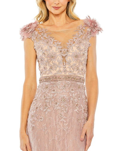 MD-79368 Off Sh Feathered Gown-Brown