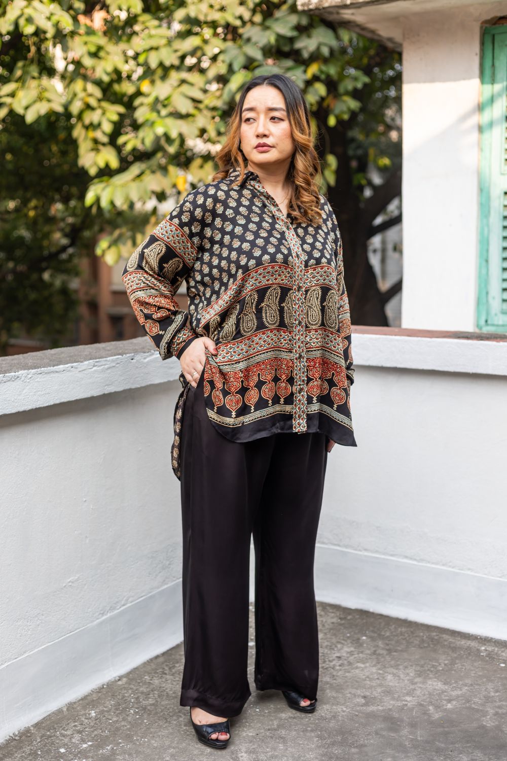 Noure Black Ajrakh Shirt Co-ord Set