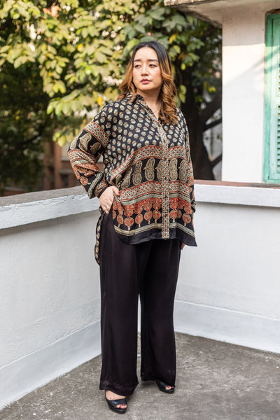Noure Black Ajrakh Shirt Co-ord Set