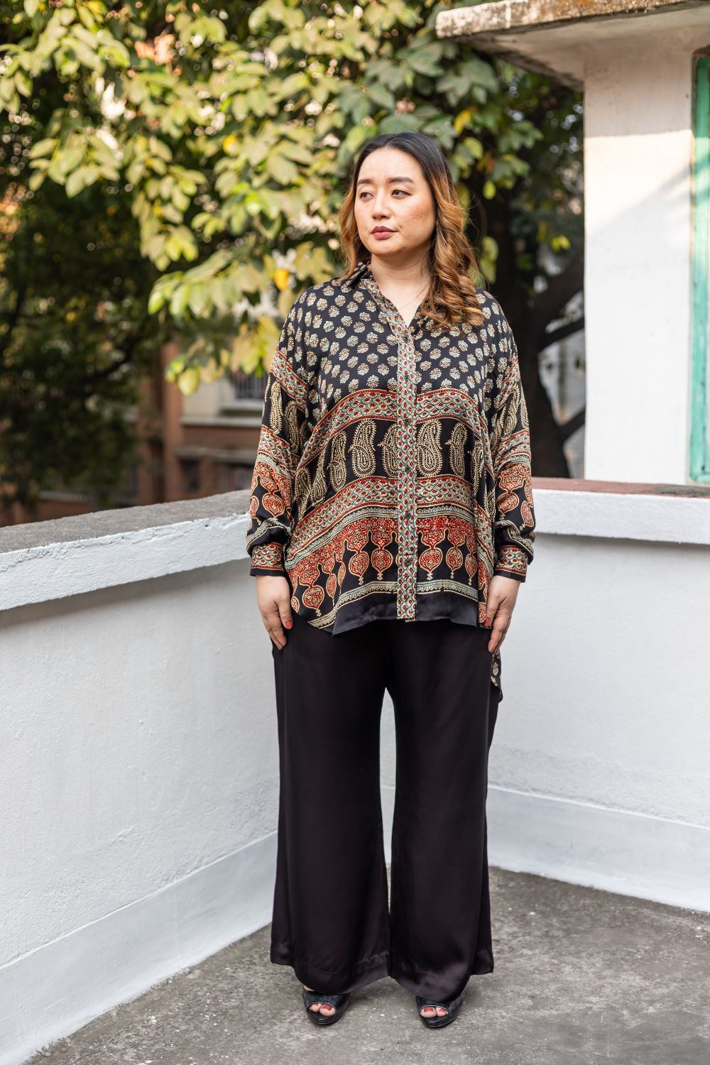 Noure Black Ajrakh Shirt Co-ord Set