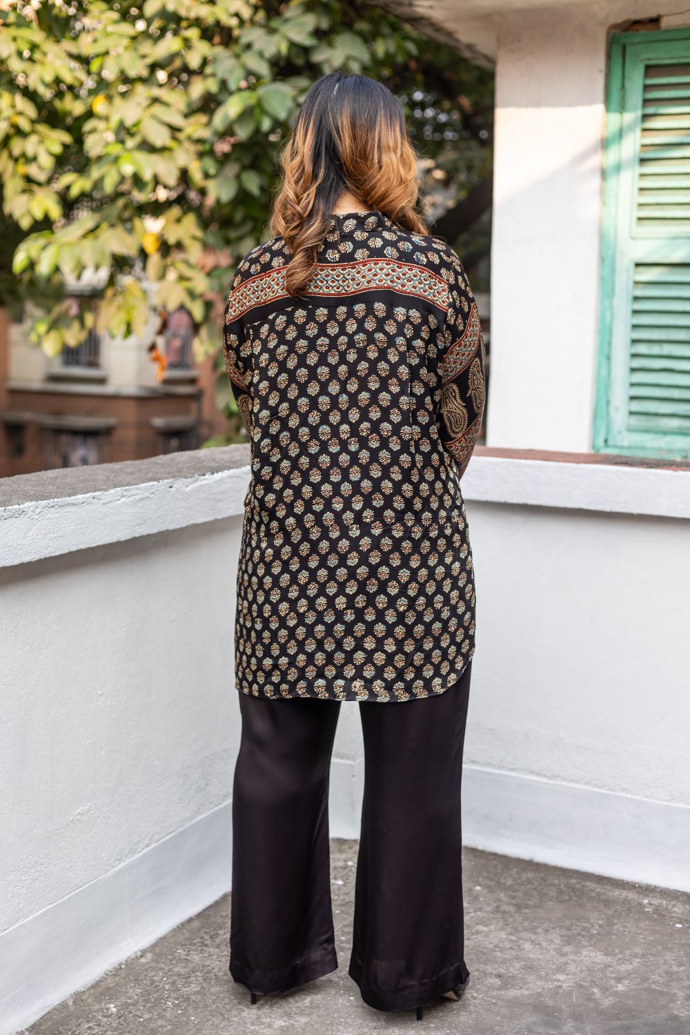 Noure Black Ajrakh Shirt Co-ord Set