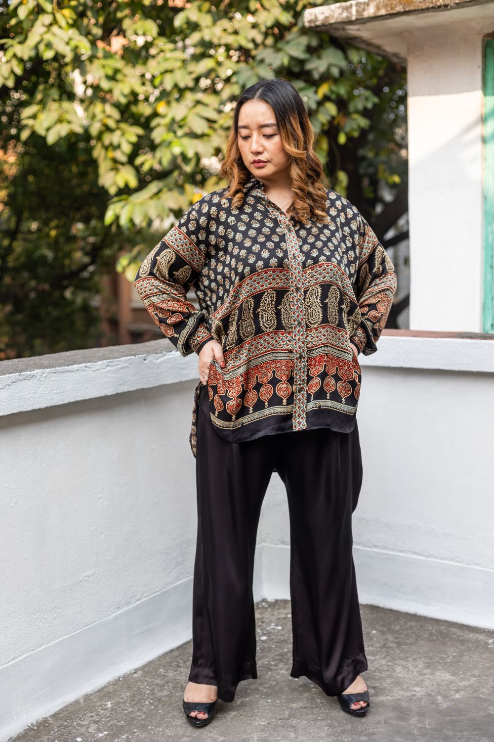 Noure Black Ajrakh Shirt Co-ord Set