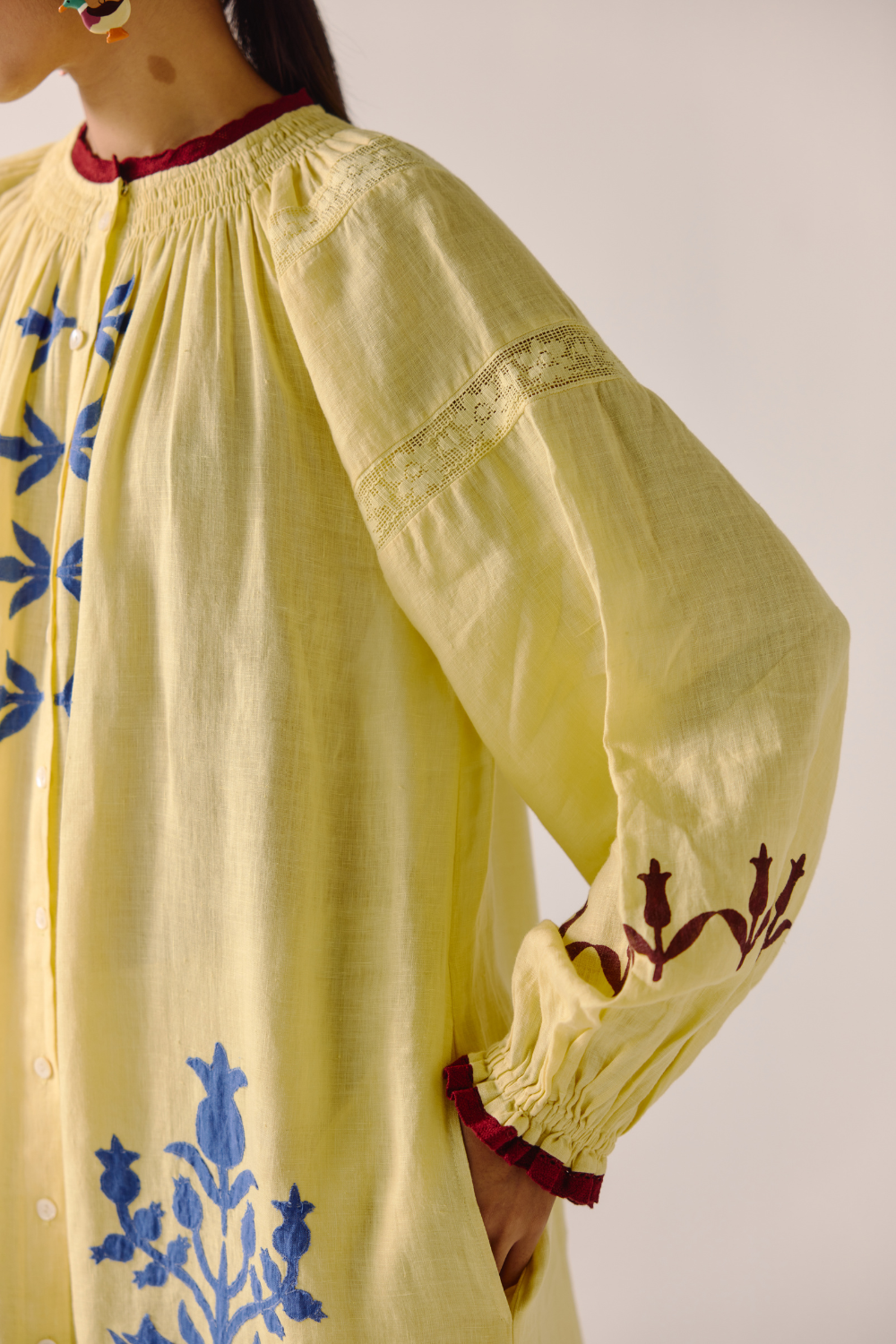 Chloe Dress - Butter Yellow Bird Applique