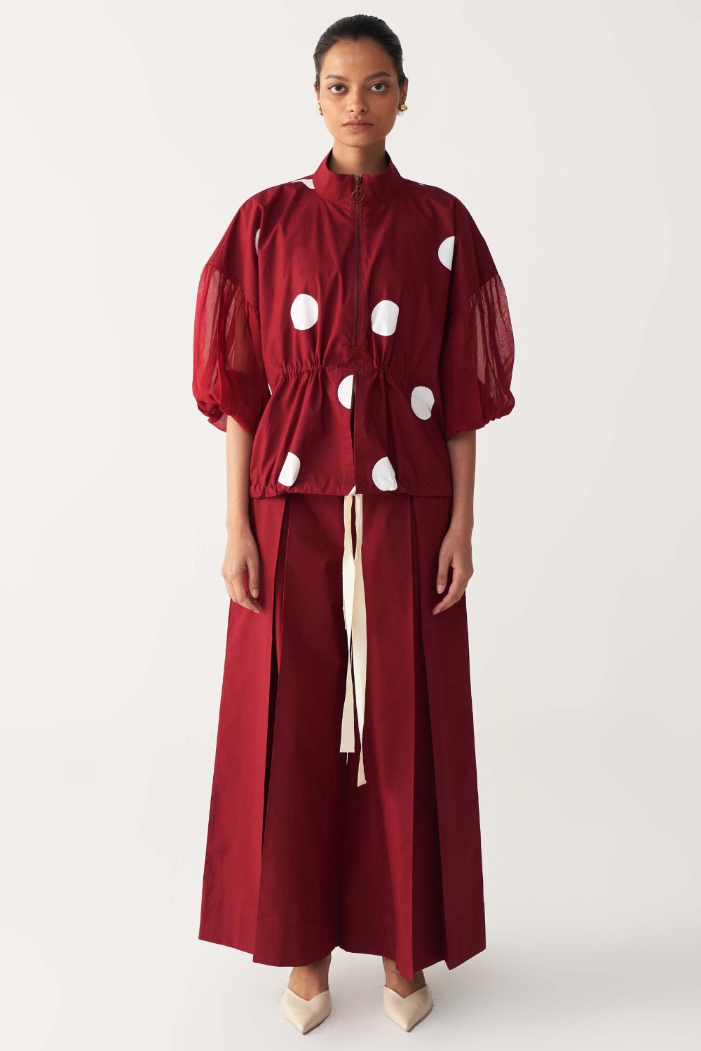 INVERTED BOX PLEAT BOTTOM-MADDER RED