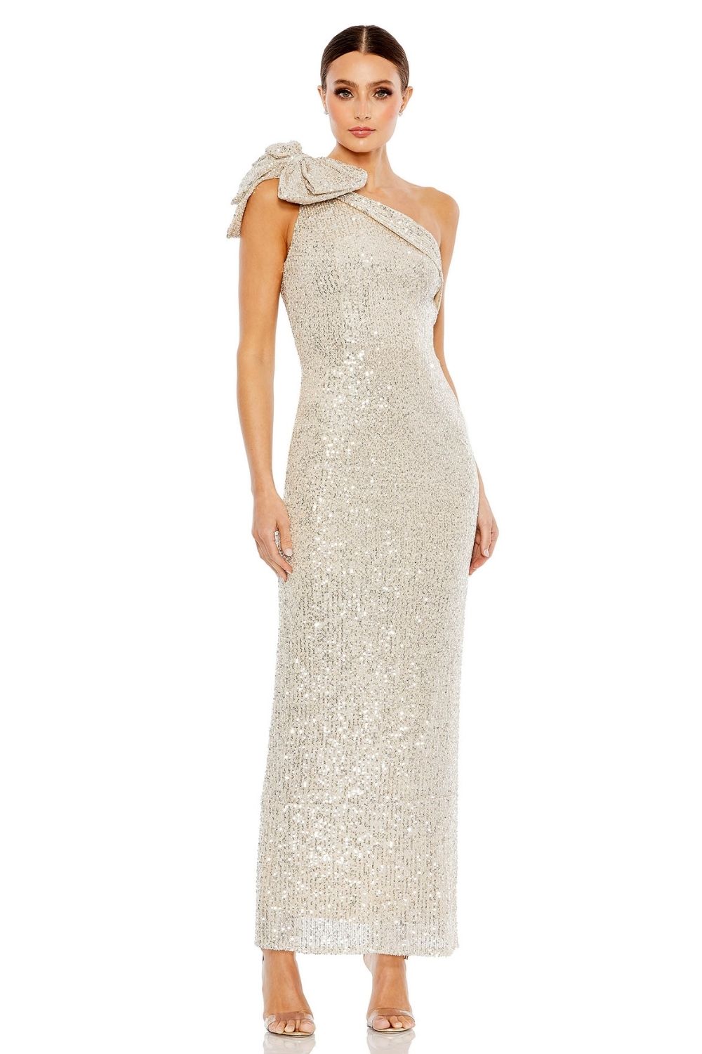 MD-11283 One Shoulder Dress-Beige