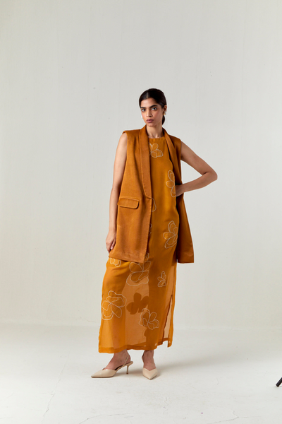 COLLARED WAIST COAT CO-ORD-OCHRE
