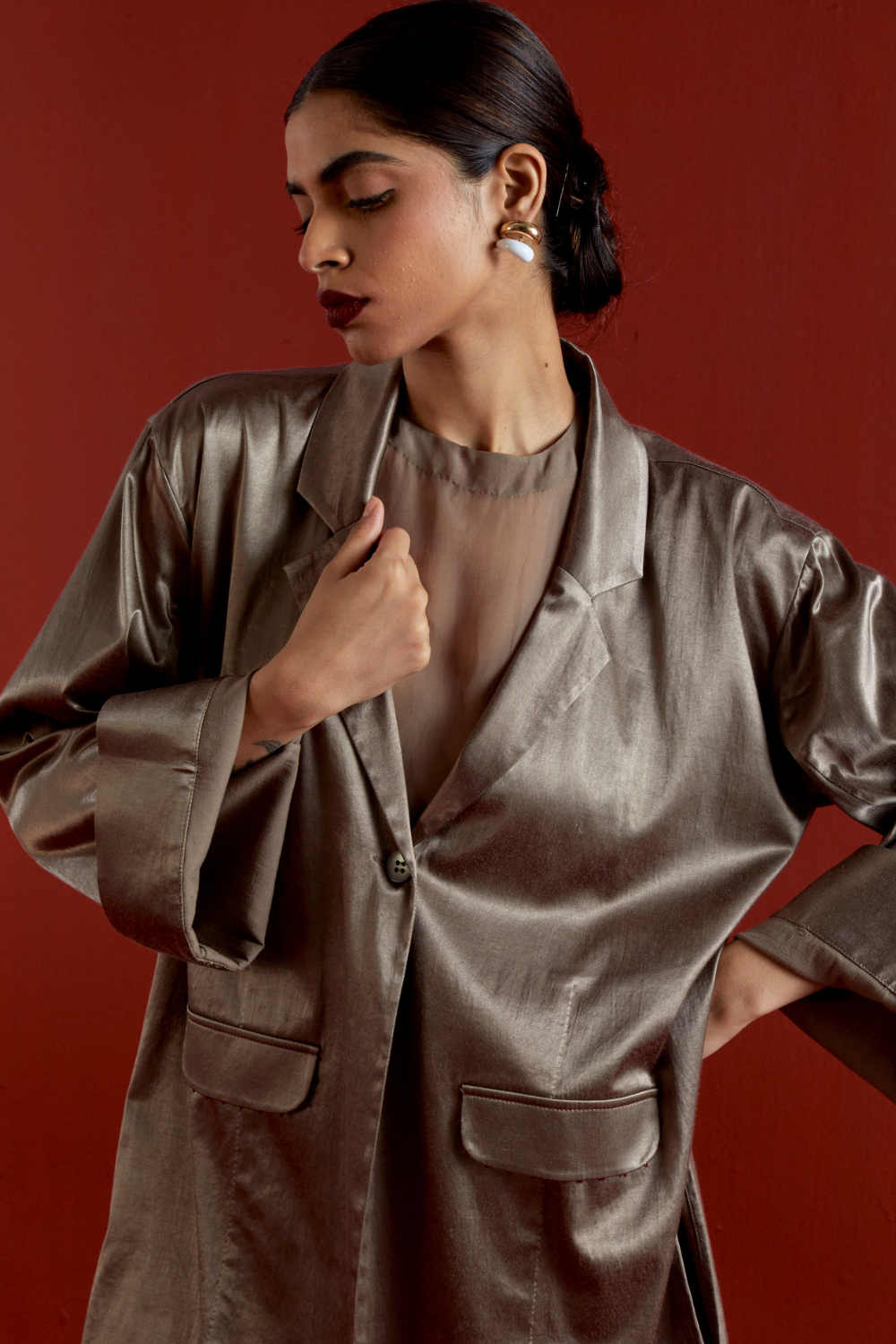 WIDE SLEEVE JACKET CO-ORD-CEDAR